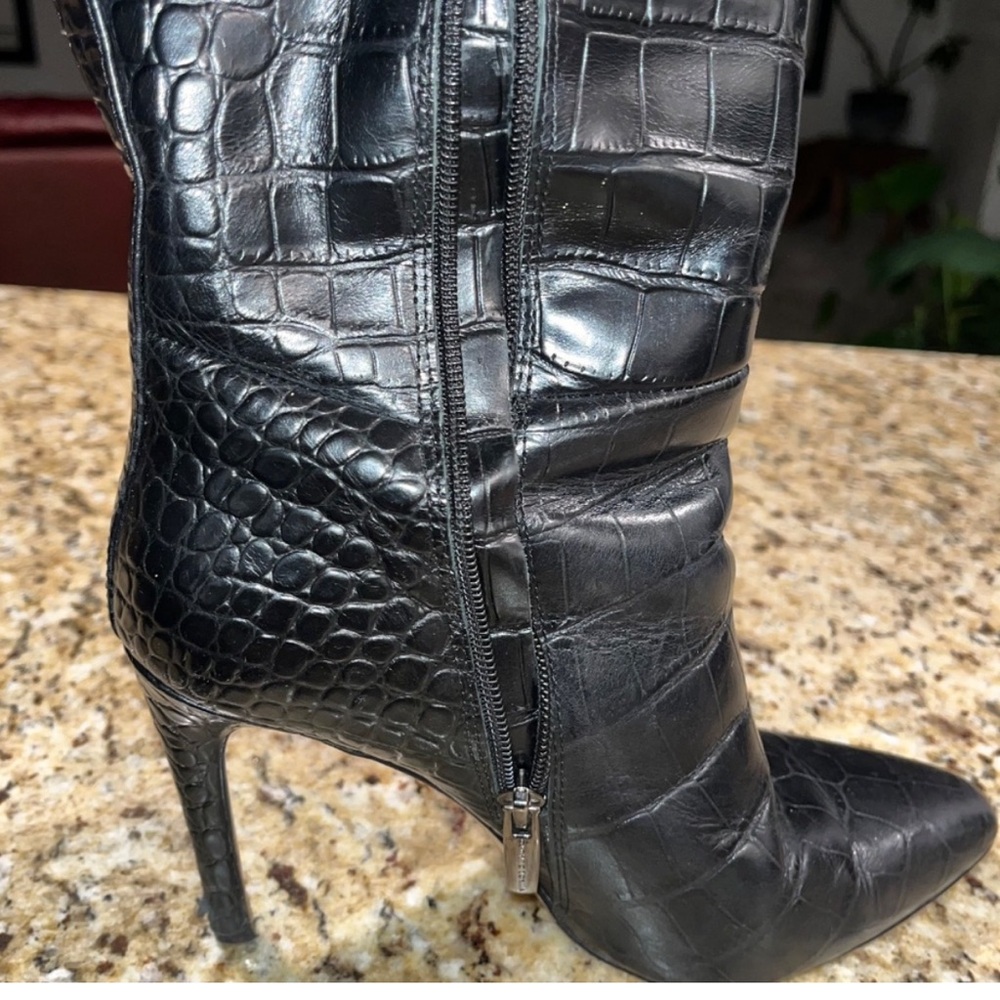 Vince Camuto Black Croc-Embossed Knee-High Boots - Picture 9 of 9